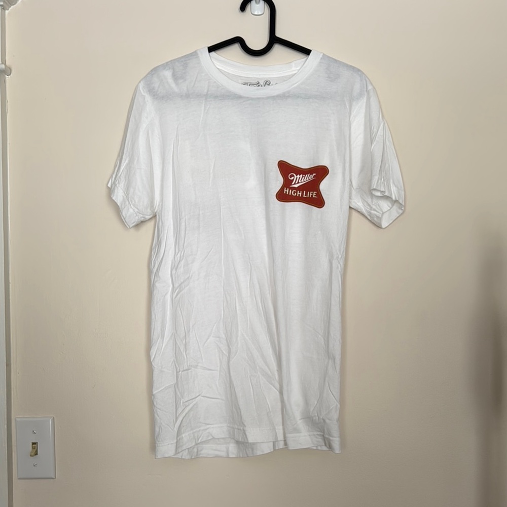 White and Red Short Sleeve Tee with Crew Neck Miller High Life